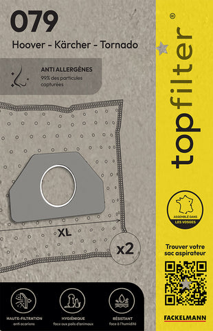 lot de 2 sacs aspirateur Topfilter compatibles avec les aspirateurs Hoover, Kärcher et Tornado