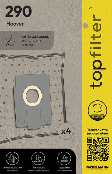 lot de 4 sacs aspirateur Topfilter compatibles avec les aspirateurs Hoover