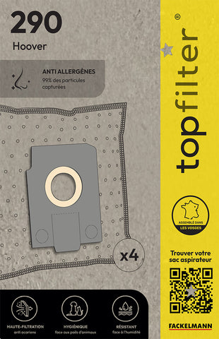 lot de 4 sacs aspirateur Topfilter compatibles avec les aspirateurs Hoover