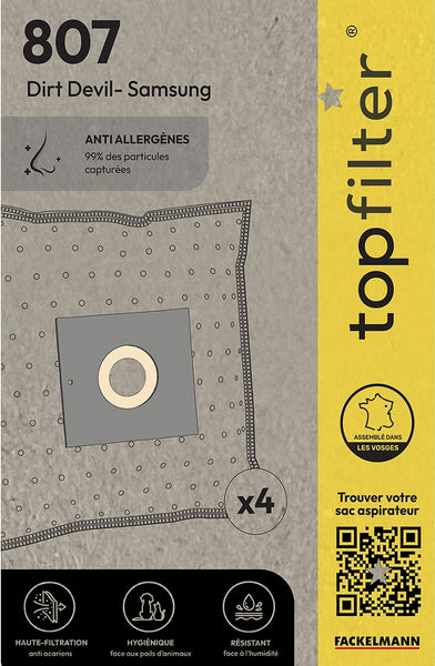 lot de 4 sacs aspirateur Topfilter compatibles avec les aspirateurs Dirt Devil et Samsung