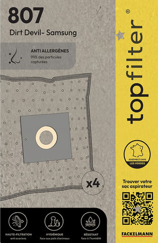 lot de 4 sacs aspirateur Topfilter compatibles avec les aspirateurs Dirt Devil et Samsung