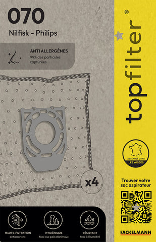 lot de 4 sacs aspirateur Topfilter compatibles avec les aspirateurs Nilfisk et Philips