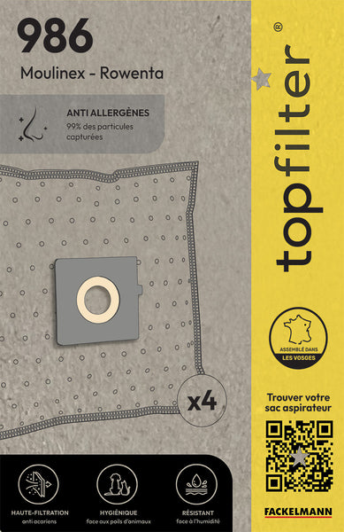 lot de 4 sacs aspirateur Topfilter compatibles avec les aspirateurs Moulinex et Rowenta