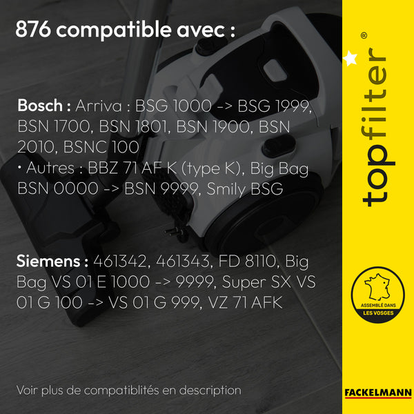 lot de 4 sacs aspirateur Topfilter compatibles avec les aspirateurs Bosch et Siemens