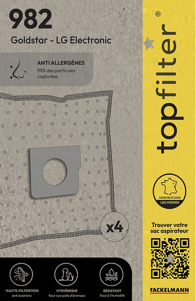 lot de 4 sacs aspirateur Topfilter compatibles avec les aspirateurs Goldstar et LG Electronic