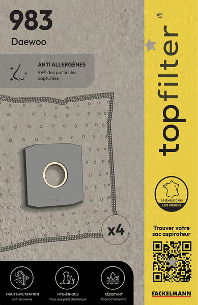 lot de 4 sacs aspirateur Topfilter compatibles avec les aspirateurs Daewoo